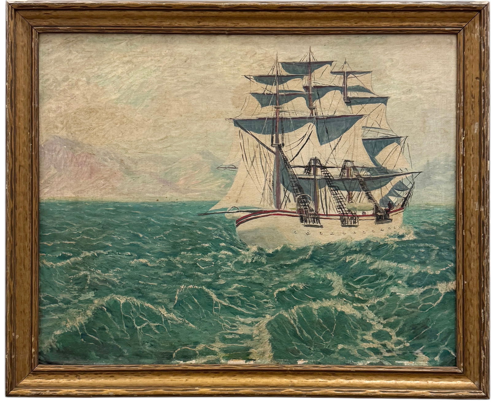 Early 20th Century American School Painting Of A Full Sail Clipper Ship (1 of 2)