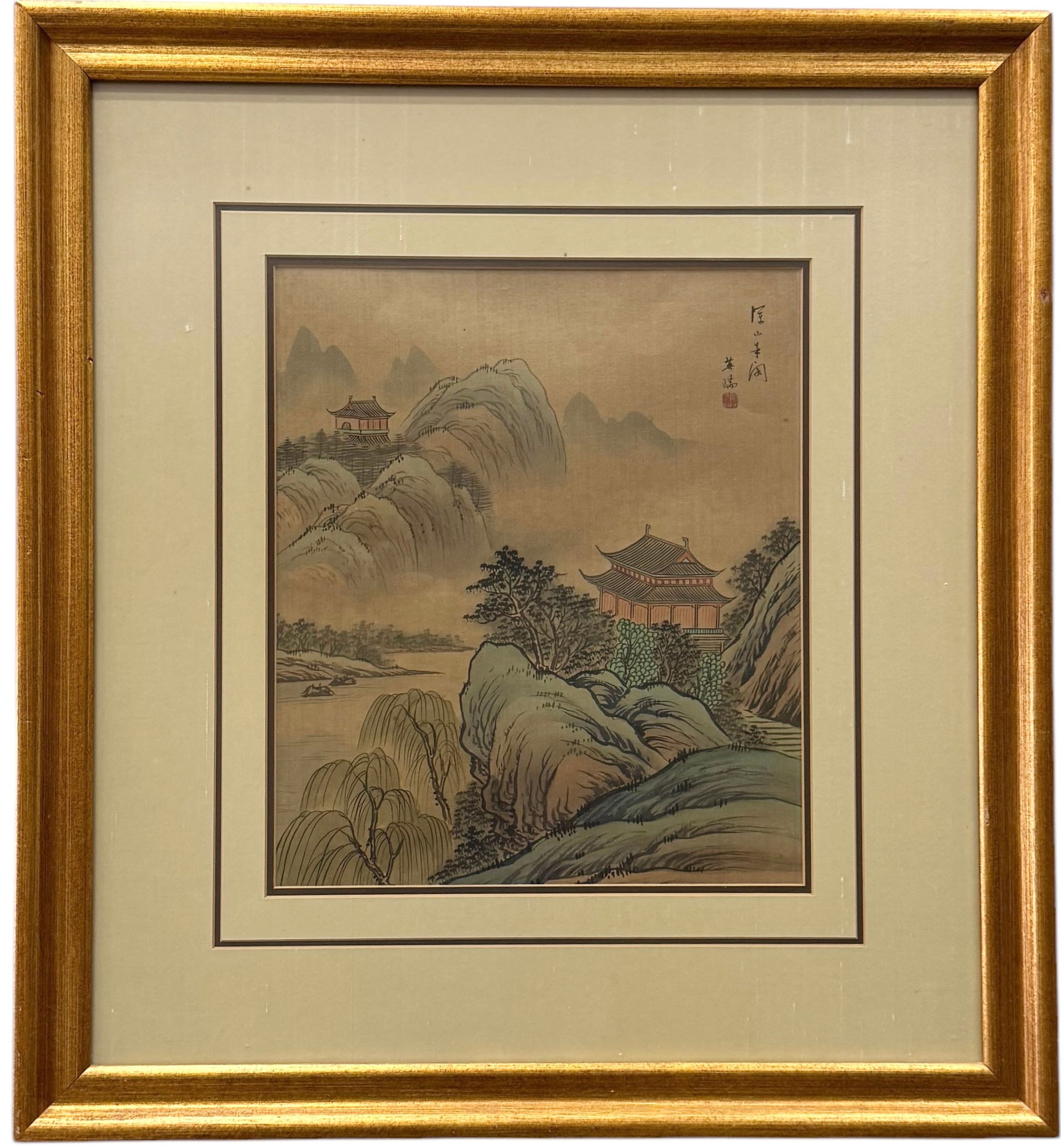 Chinese School New York Gallery Label Verso: Size 24 x 20 in (framed)