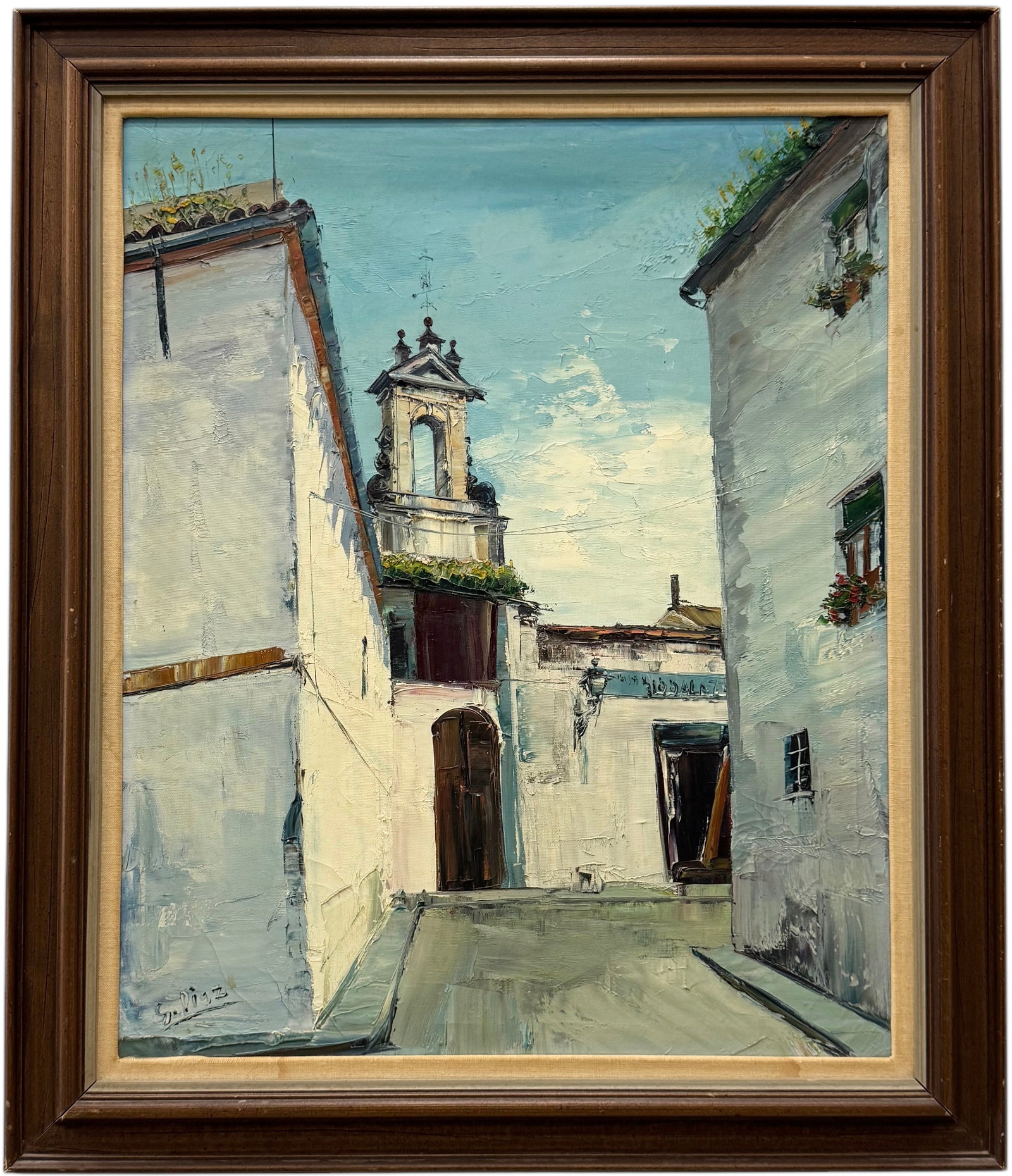 SANTIAGO DIAZ (20th c, Spanish) Street Scene: Oil on canvas 23.5 x 19.5 in