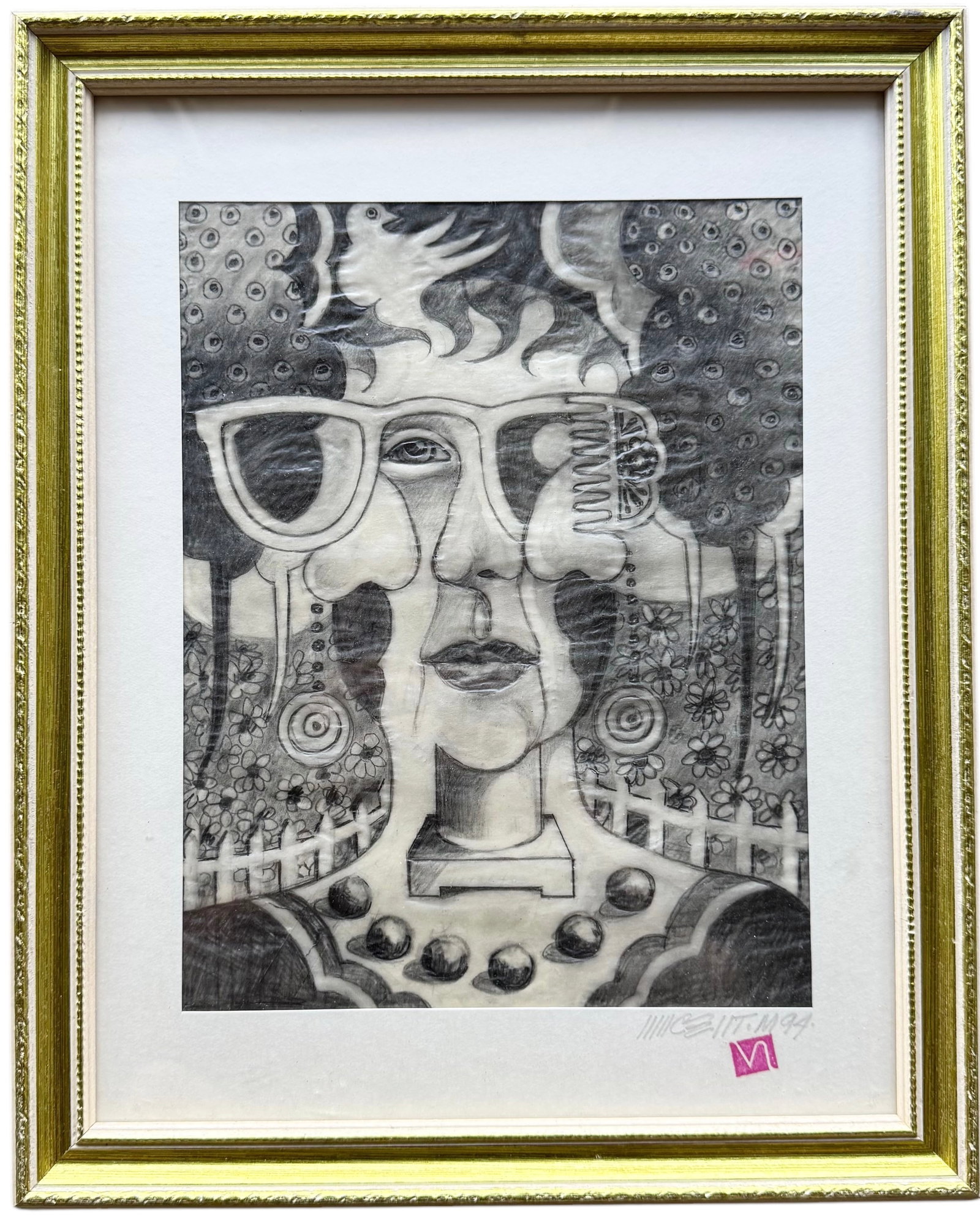 VINCENTE NOTARILE (20th c, American) Surrealist Portrait: Graphite on paper 15.5 x 12.5 in