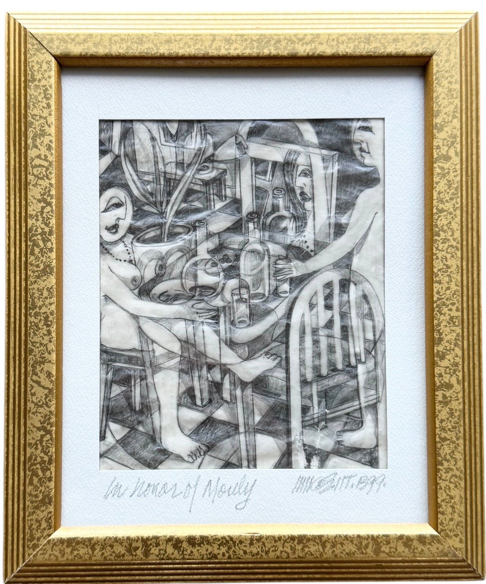 VINCENTE NOTARILE (20th c, American) Cubist: Graphite on paper 12x 10 in (framed)