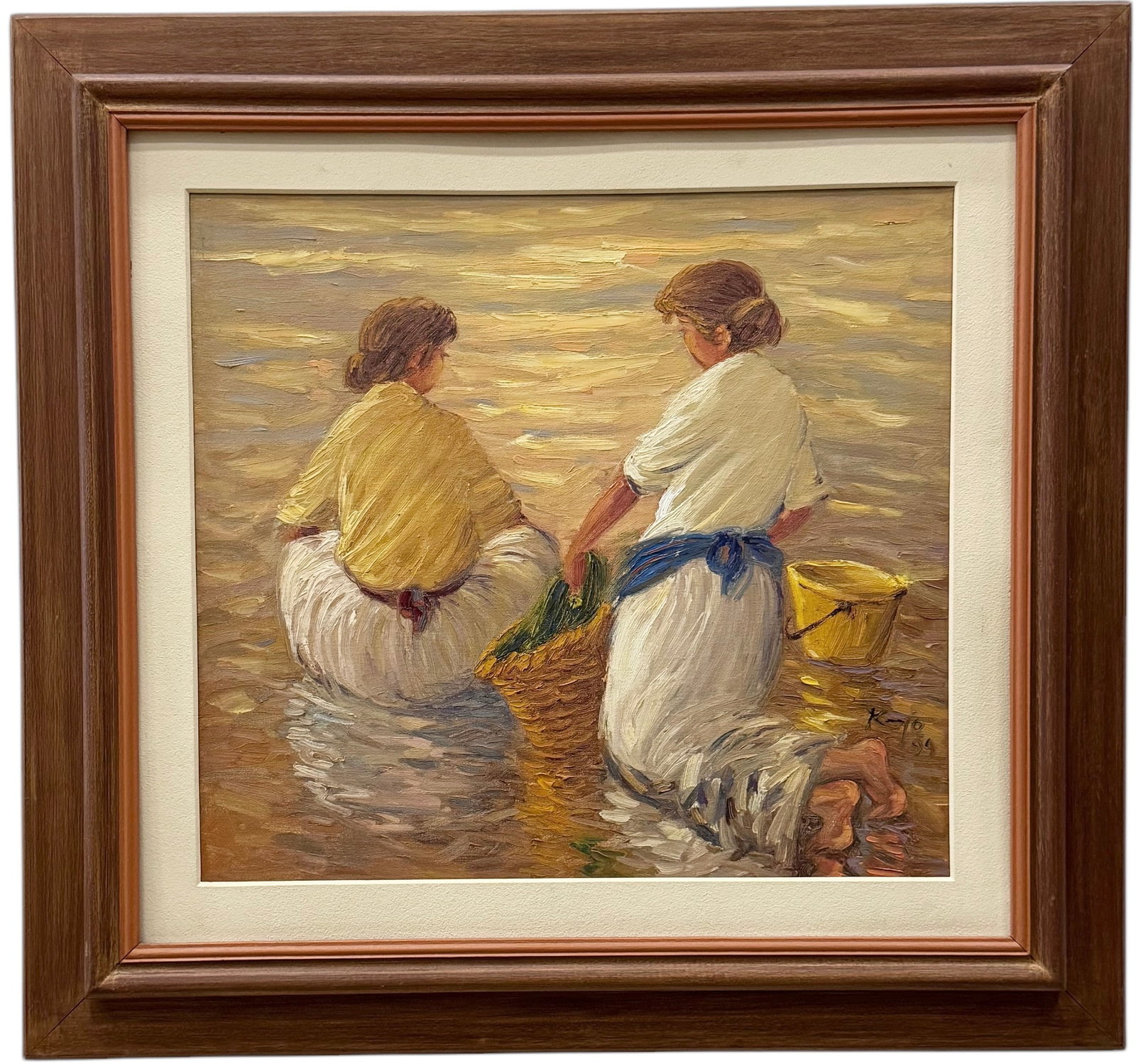 American School Impressionist Landscape With Figures Signed: Oil on canvas 30 x 30 in