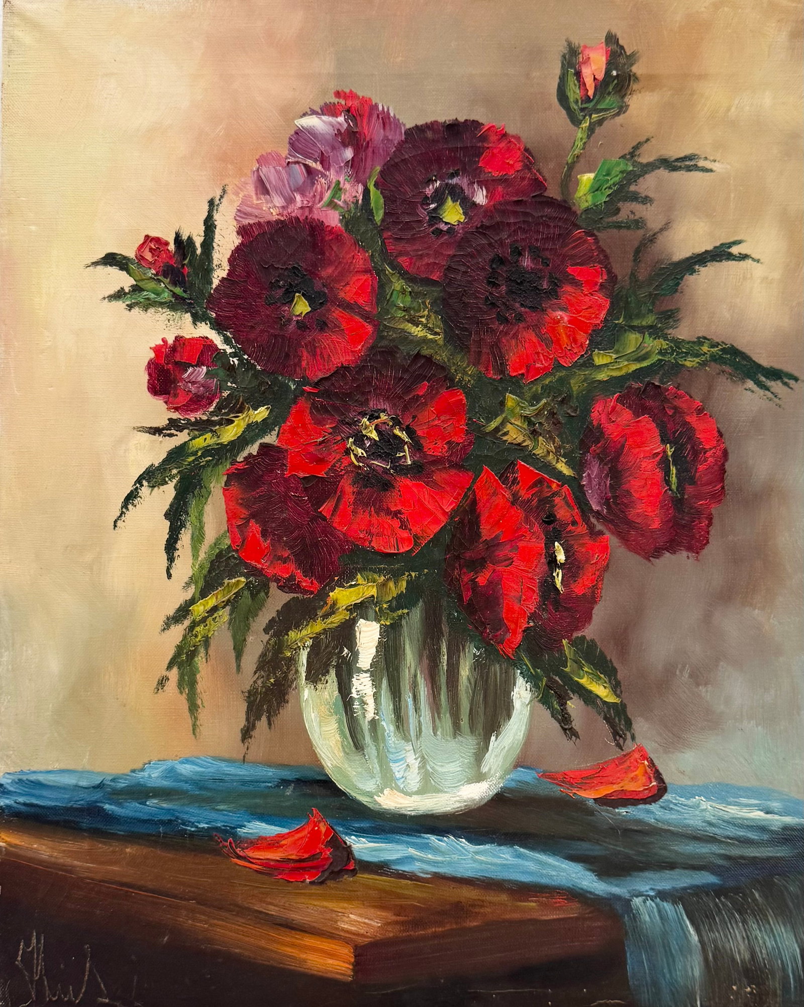 Early 20th Century European School Still Life Of Flowers Signed Lower Left: Artist unknown. Oil on canvas 19.5 x 15.5 in