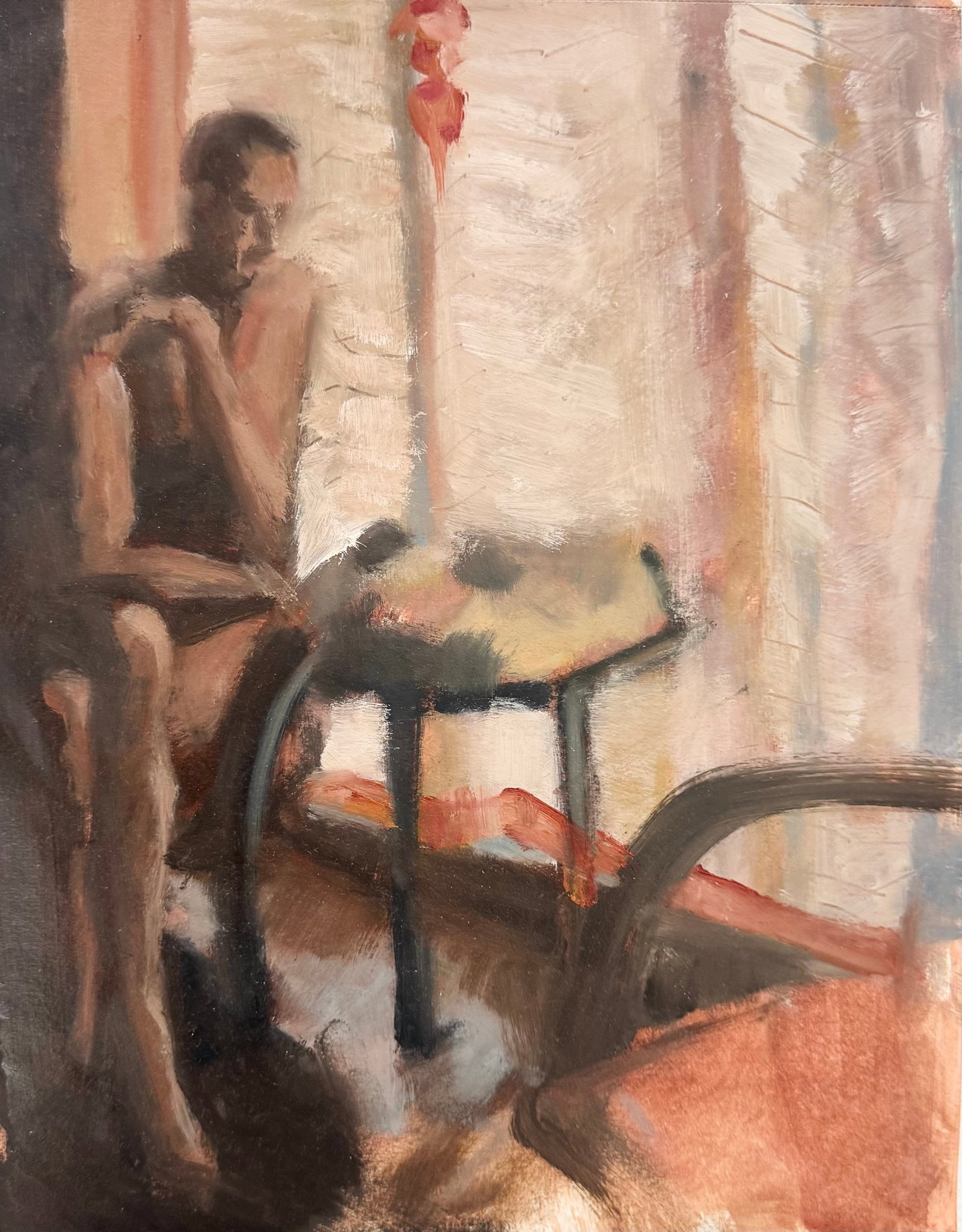 American Impressionist Seated Nude Male Oil On Paper Unsigned: 14.5 x 11 in