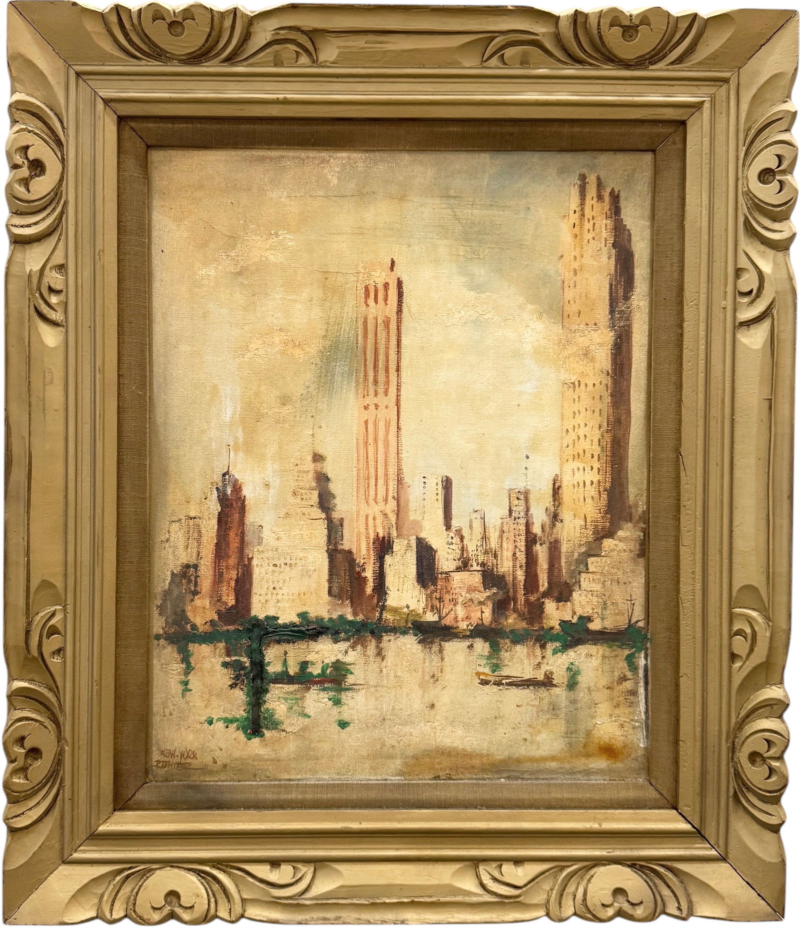Nicely Framed Vintage Cityscape Of New York City, Signed (1 of 3)