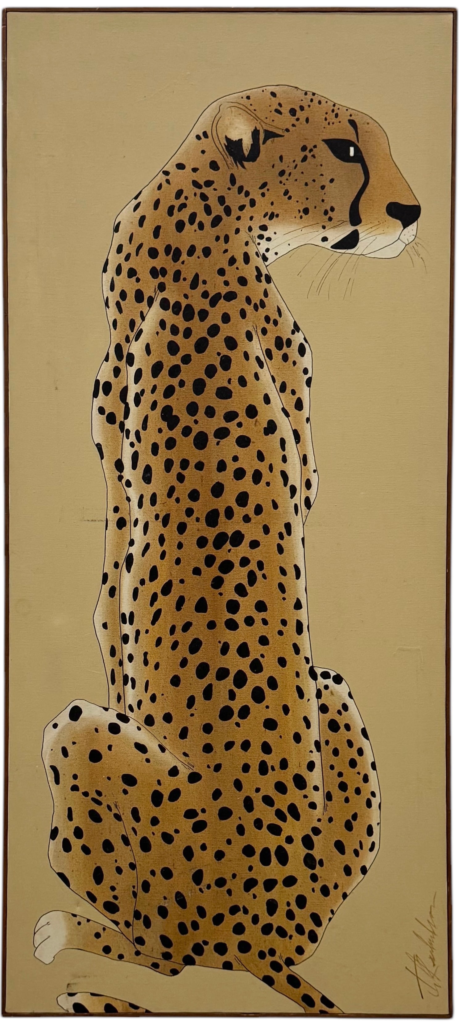 Vintage Signed Oil Painting Of A Leopard Oil On Canvas 54" (1 of 3)