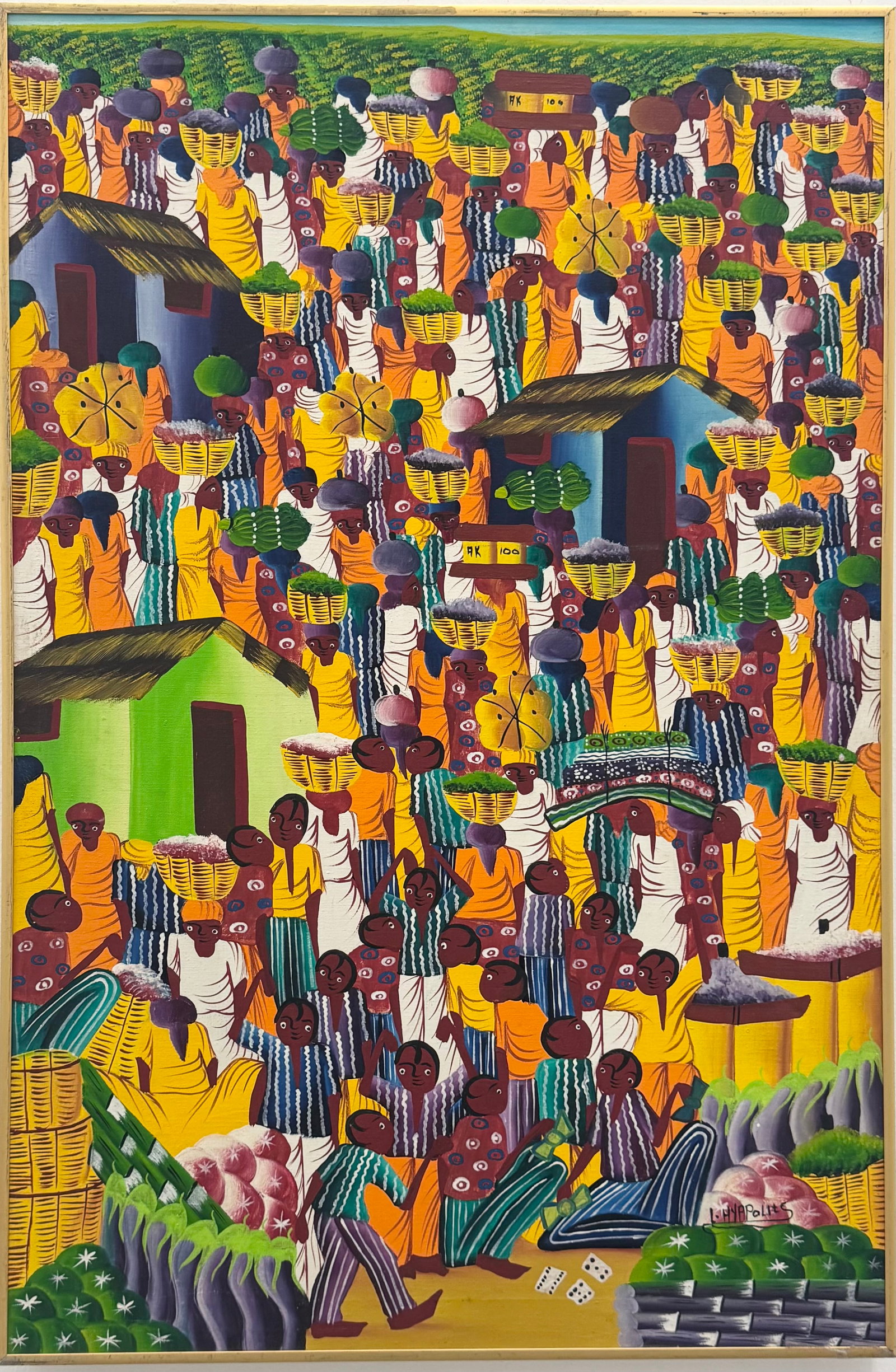 Vintage Haitian Abstract Naive Art Oil On Canvas Framed: Oil on canvas 36 x 24 in