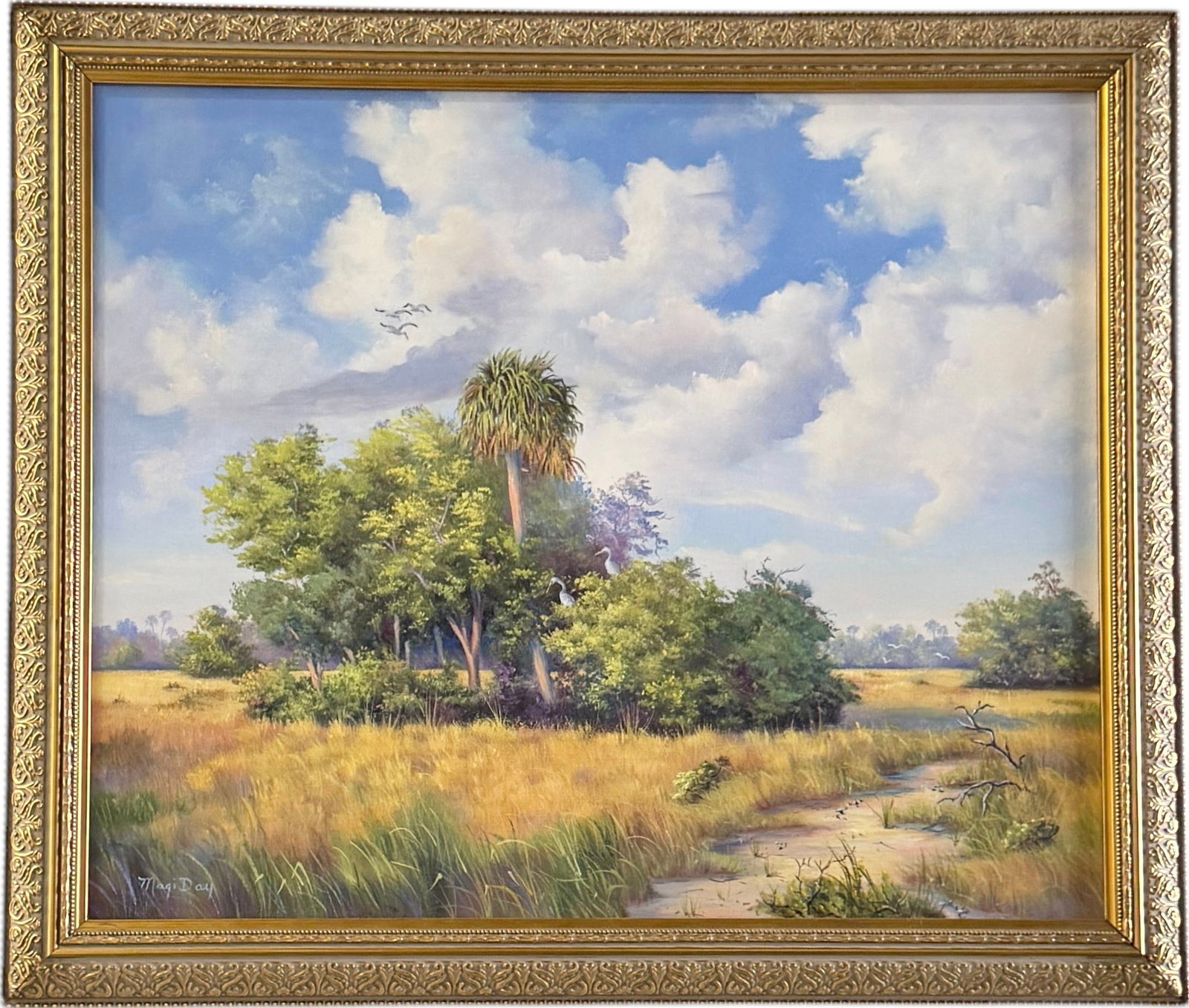 MAGI DAY (20th c, American) Florida Artist, Everglades Landscape: Oil on canvas 24 x 20 in, 27.5 x 23.5 in (framed)