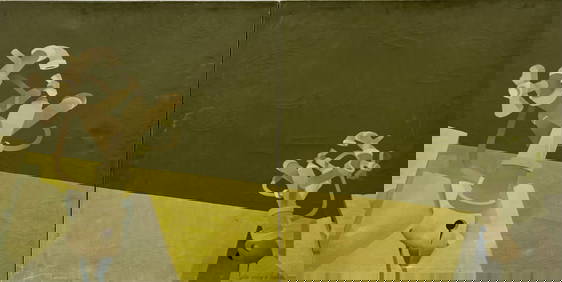 Mid-Century Surrealism Diptych Kitchen Sink Abstract Signed John Wesley Bautista 1973 (1 of 5)