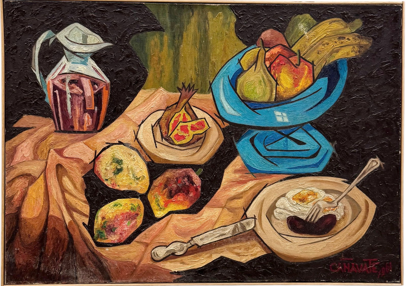 ANTONITO CANAVATE (1902-1987, Spanish) Cubistic Still Life, Mid-Century Heavy Impasto (1 of 3)