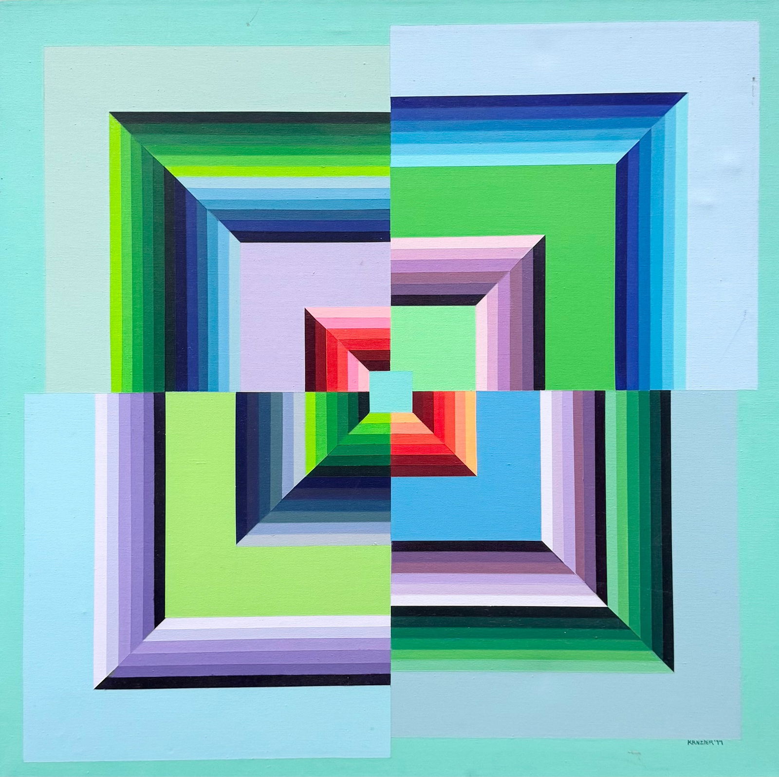 1970's Mid-Century Modern Op Art Abstract Signed Oil On Canvas (1 of 3)