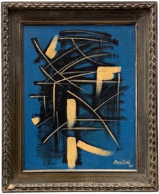 Mid-Century Abstract Expressionist Oil On Board Signed Illegibly