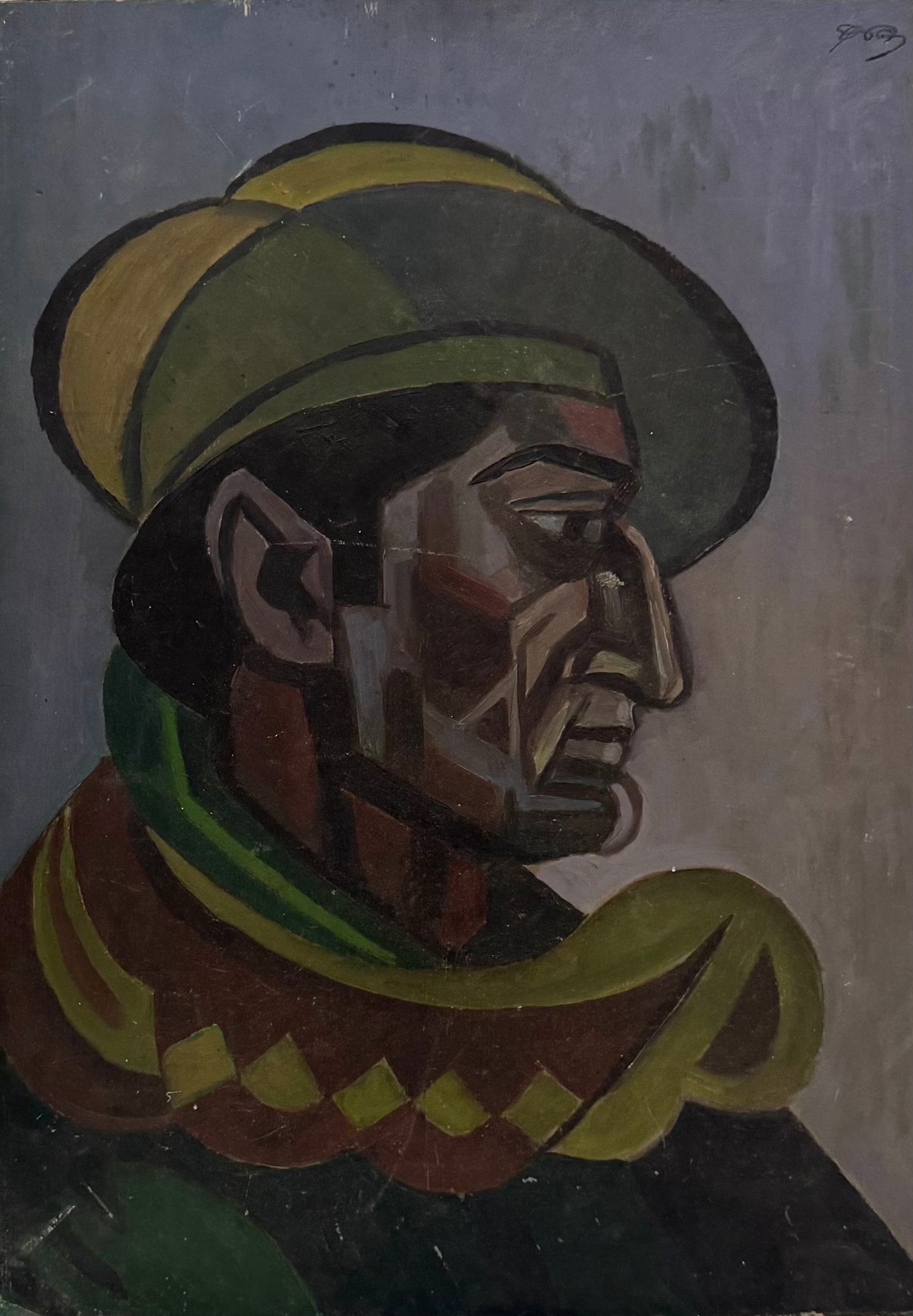 1960's Mid-Century Expressionist Mexican Portrait Man With Sombrero Signed Illegibly (1 of 4)