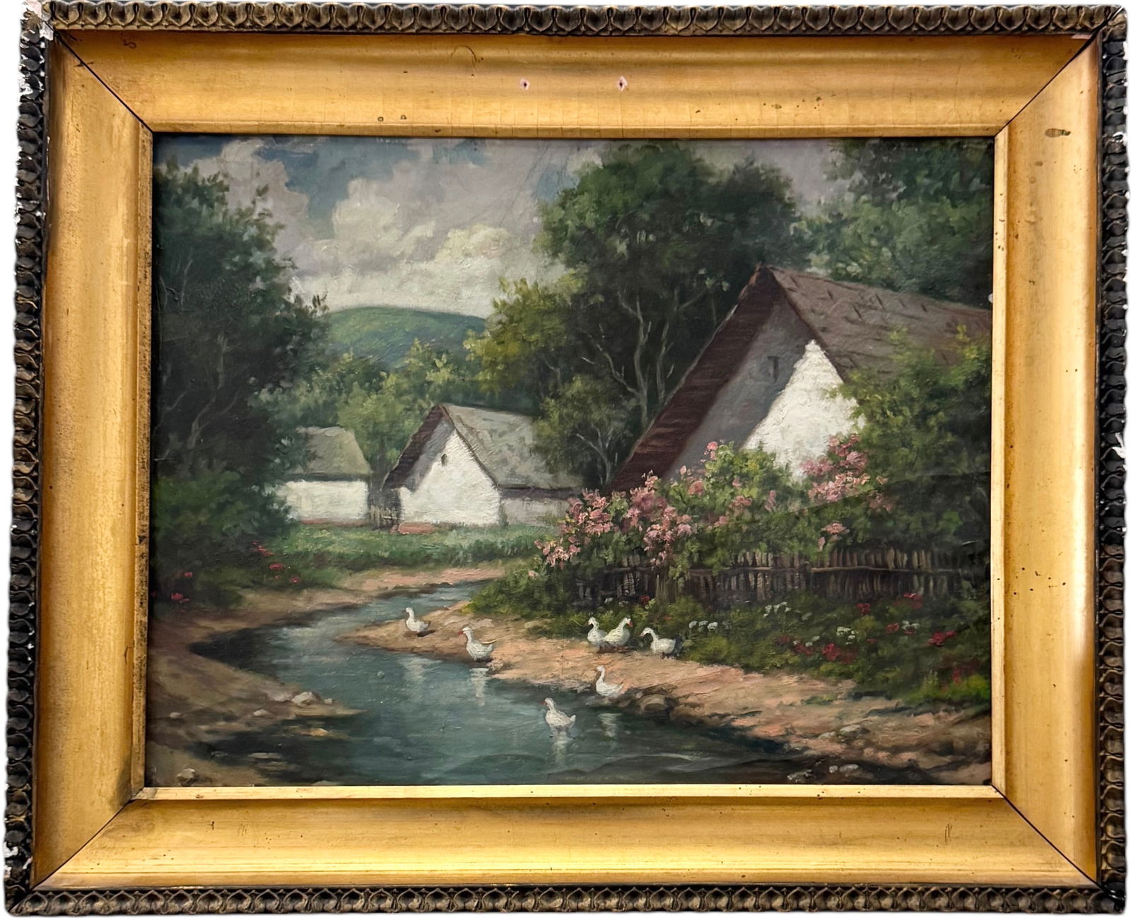 Early 20th Century Hungarian School Impressionist Village Scene With River (1 of 2)