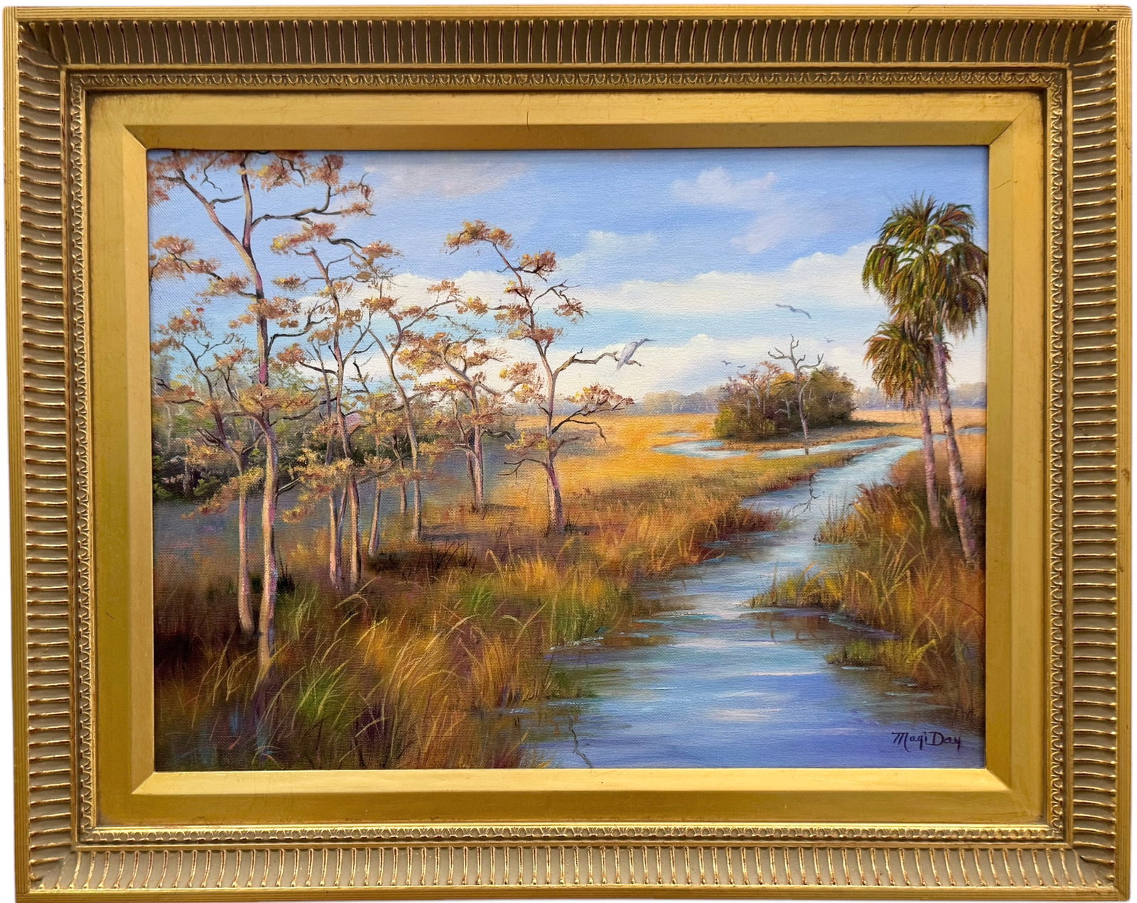 MAGI DAY (20th c, American) Florida Artist, Everglades Landscape: Oil on canvas 16 x 12 in, 20 x 16 in (framed)