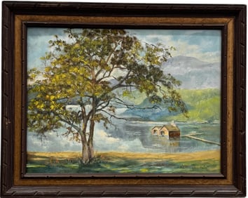 HELEN M GEISLER (1910-2001, American) Nebraska Artist, Mountain Landscape