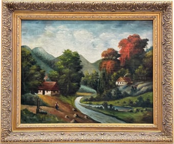 Early 20th Century Primitive Northern European School Landscape Signed Illegibly