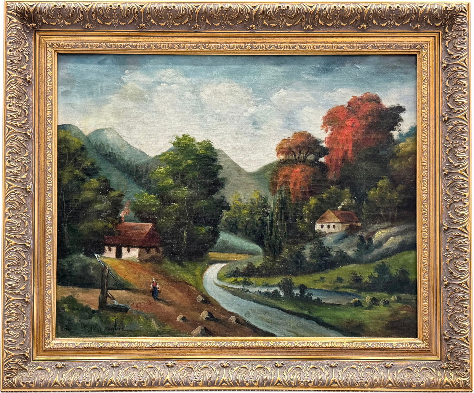 Early 20th Century Primitive Northern European School Landscape Signed Illegibly (1 of 3)