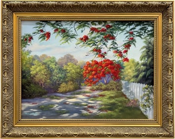 MAGI DAY (20th c, American) Florida Artist, Landscape With Royal Poinciana Flowers