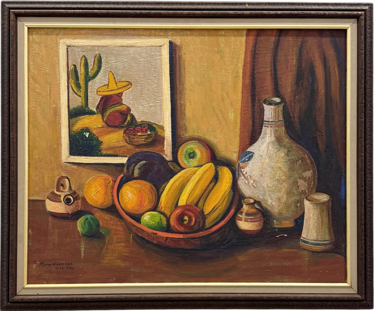 MARIE HALLSTEAD (20th c, American) 1930's Southwestern Still Life: Oil on masonite 30 x 24 in, 42.5 x 30.5 in (framed)