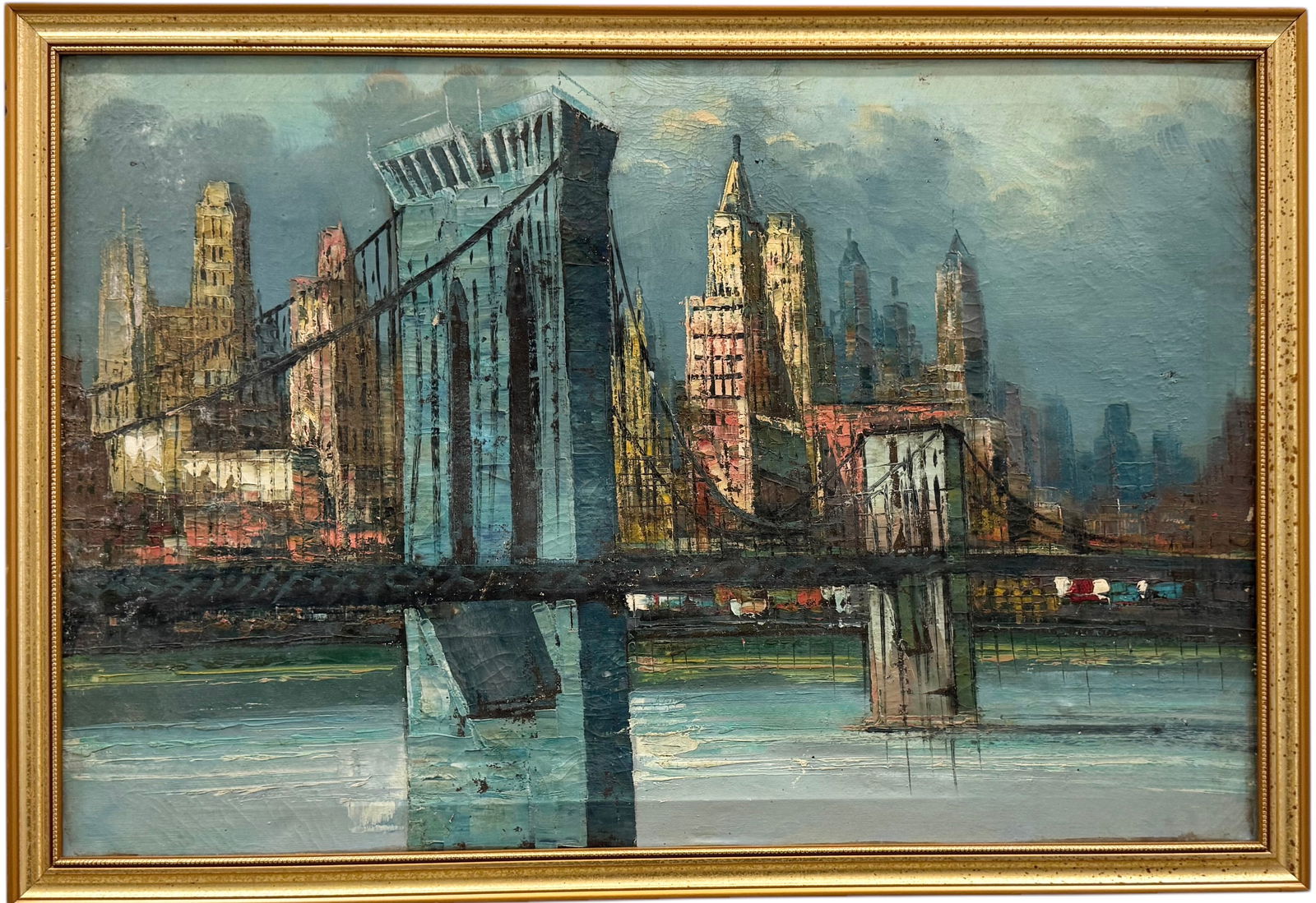 American School Mid-Century New York Cityscape With Brooklyn Bridge (1 of 3)
