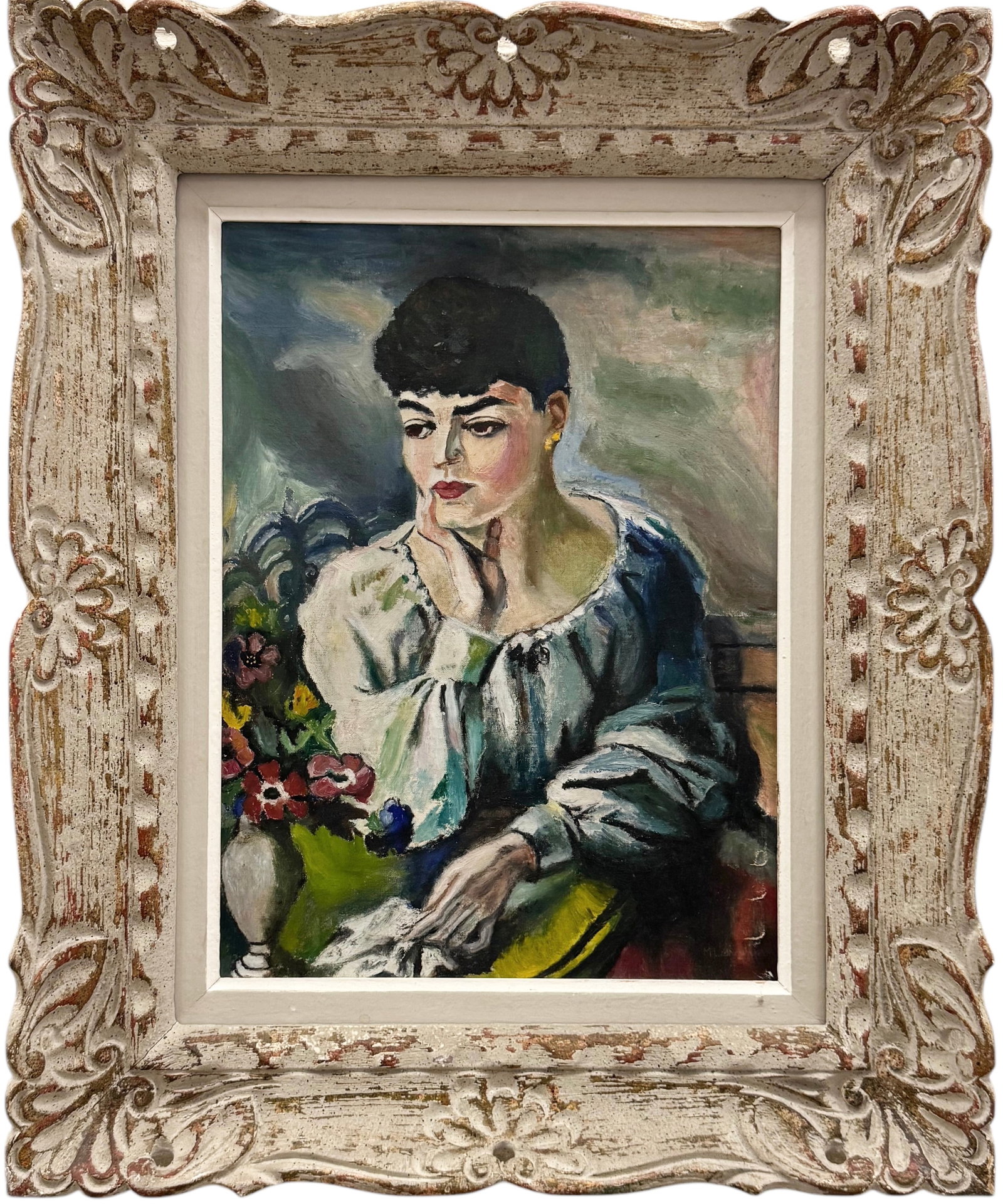American School Circa 1930's Portrait Of A Woman Signed Illegibly: 16 x 12 in, 23 x 19 in (framed)