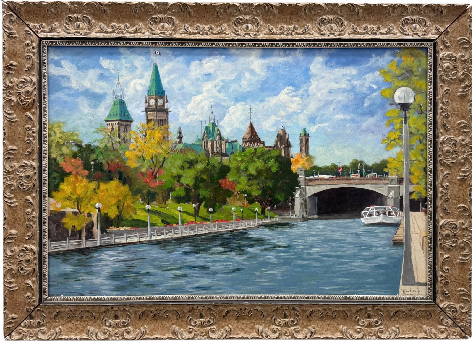 Pina Manoni-Rennick, View Of Ottawa Parliament Building From Rideau Canal: Oil on canvas 36 x 24 in, 42.5 x 30.5 in (framed)