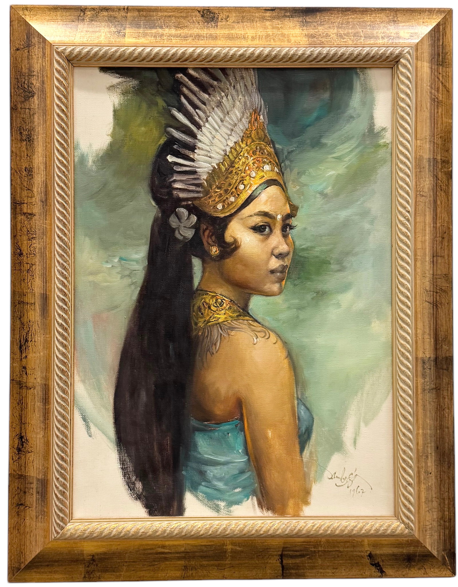SAMBODJA (b. 1931, Indonesia) Portrait Of A Young Woman: Oil on canvas 25.5 x 18.5 in, 32.5 x 25.5 in (framed)
