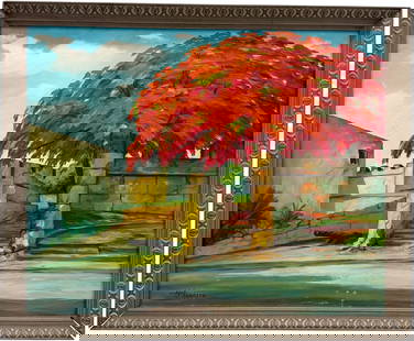 JUAN PLUTARCO ANDUJAR (1931-1995, Dominican) Paisage: Oil on canvas 30 x 24 in, 33 x 27 in (framed)
