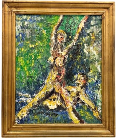Mid-Century Cuban School Erotica Figural Abstract Oil On Canvas Heavy Impasto Signed
