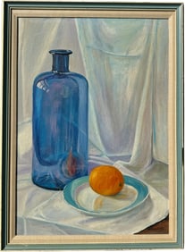 Modernist European School Still Life Oil On Canvas Signed Lower Right