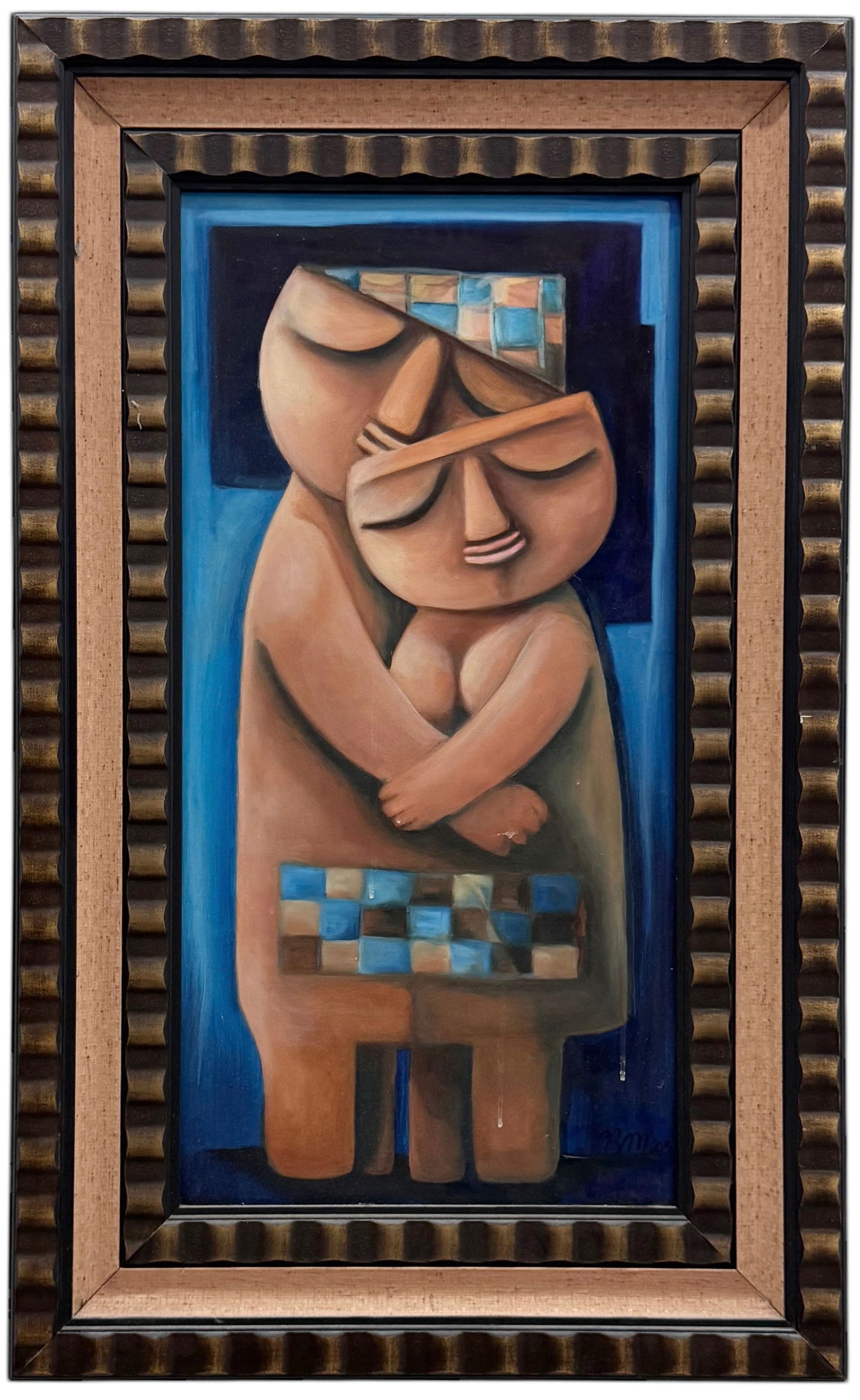 Nicely Framed Cubist Figures Embracing Oil On Canvas Signed With Monogram (1 of 3)