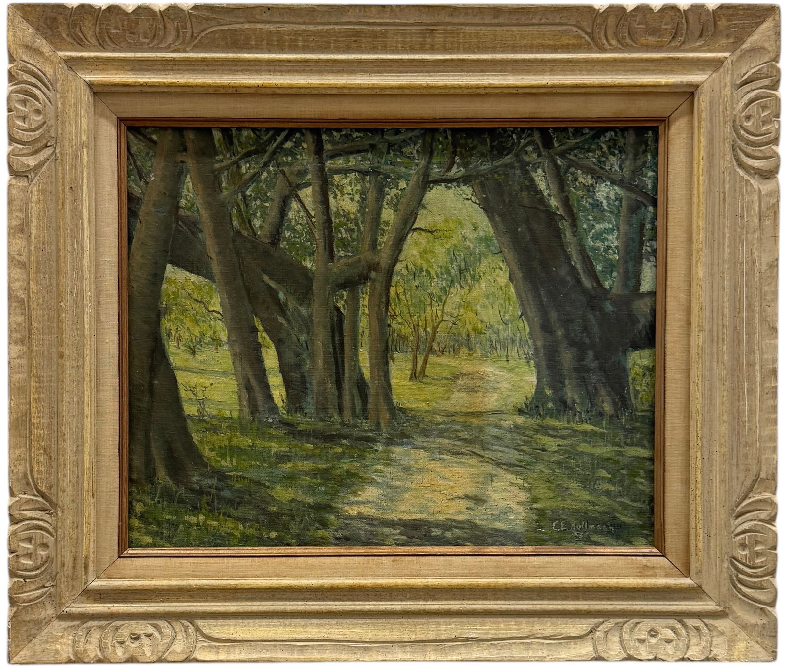 Vintage American Southern School Landscape With Road, Signed Lower Right: Oil on canvas 16 x 20 in, 24 x 28 in (framed)