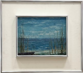 Nicely Framed 1970's Brazilian Beach Landscape Heavy Impasto Illegible Signature