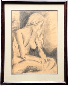Mid-Century 1970's Graphite Nude Portrait Of A Woman Signed