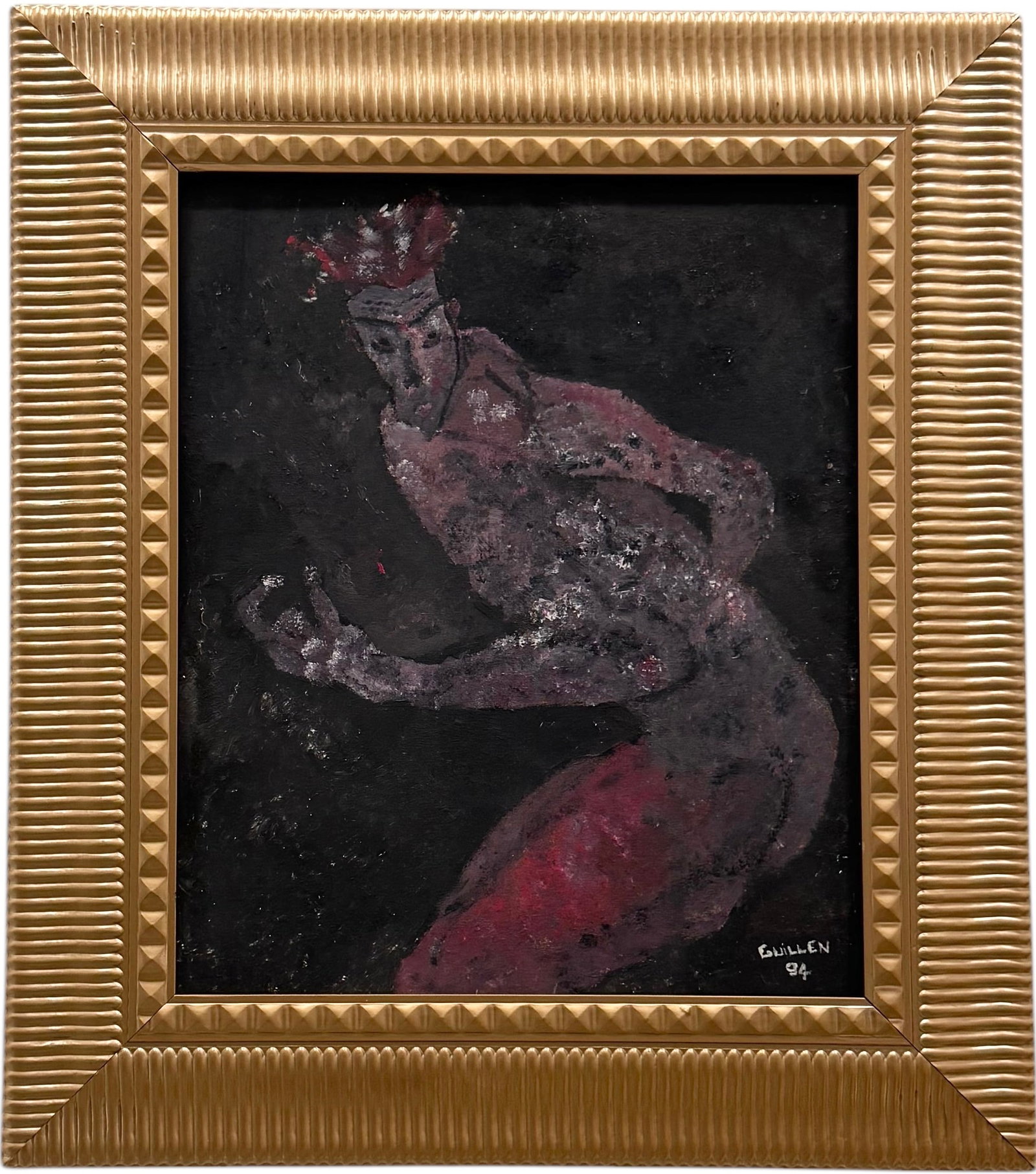 Vintage Cuban School Modernist Nude Male Figure Signed Guillen Oil On Board: Oil on board 23.5 x 19.5 in, 33 x 29 in (Framed)