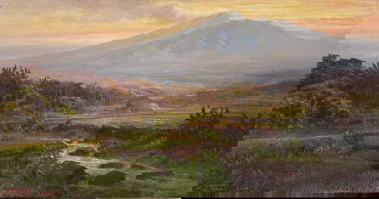 SOEDJONO ABDULLAH (1911-1993, Indonesia) Monumental Mountain Landscape 62 3/4"