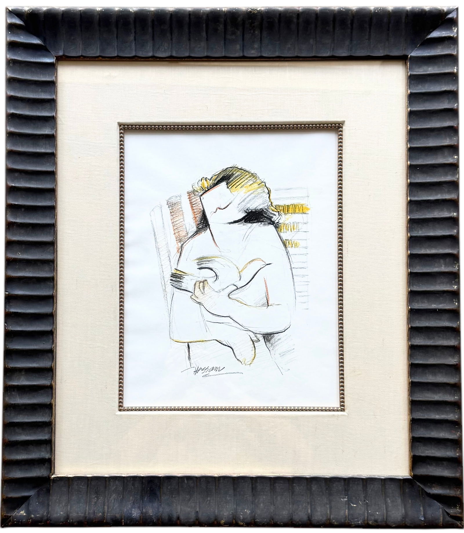 HESSAM ABRISHAMI (b 1951, Iran) Figure Holding Dove California, Florida Artist (1 of 3)