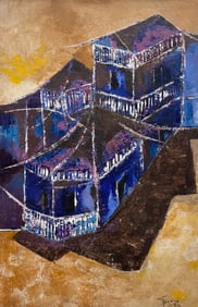 GIZOU LAMOTHE (1935-2020, Haiti) Mid-Century Abstract,  Texturized Oil