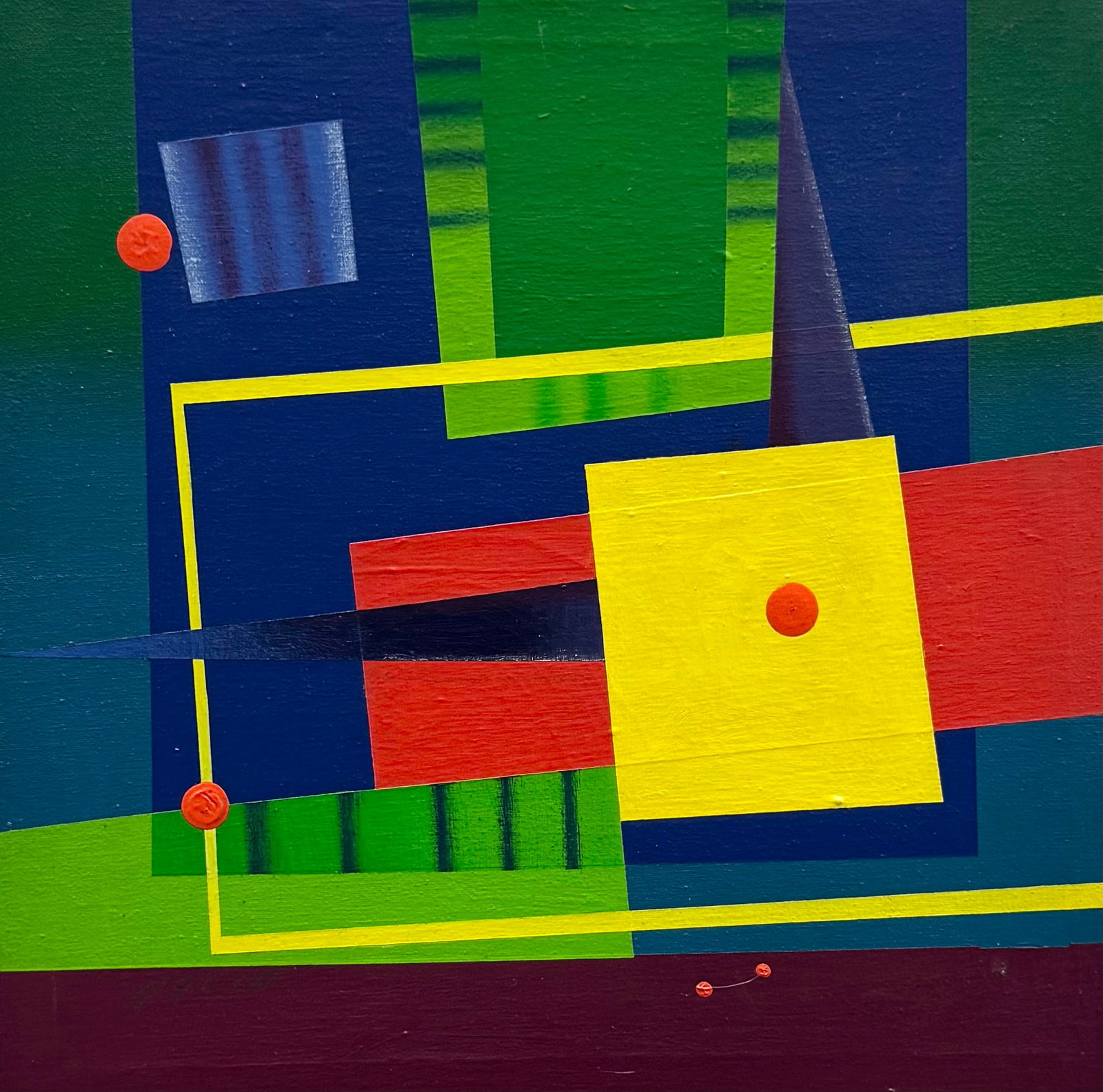 ALONSO AGUIN (b. 1967, Venezuela) Constructivist Abstract: Oil on canvas 12 x 12 in