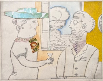 MAX PAPART  Les Personages " Pencil Signed Etching & Collage