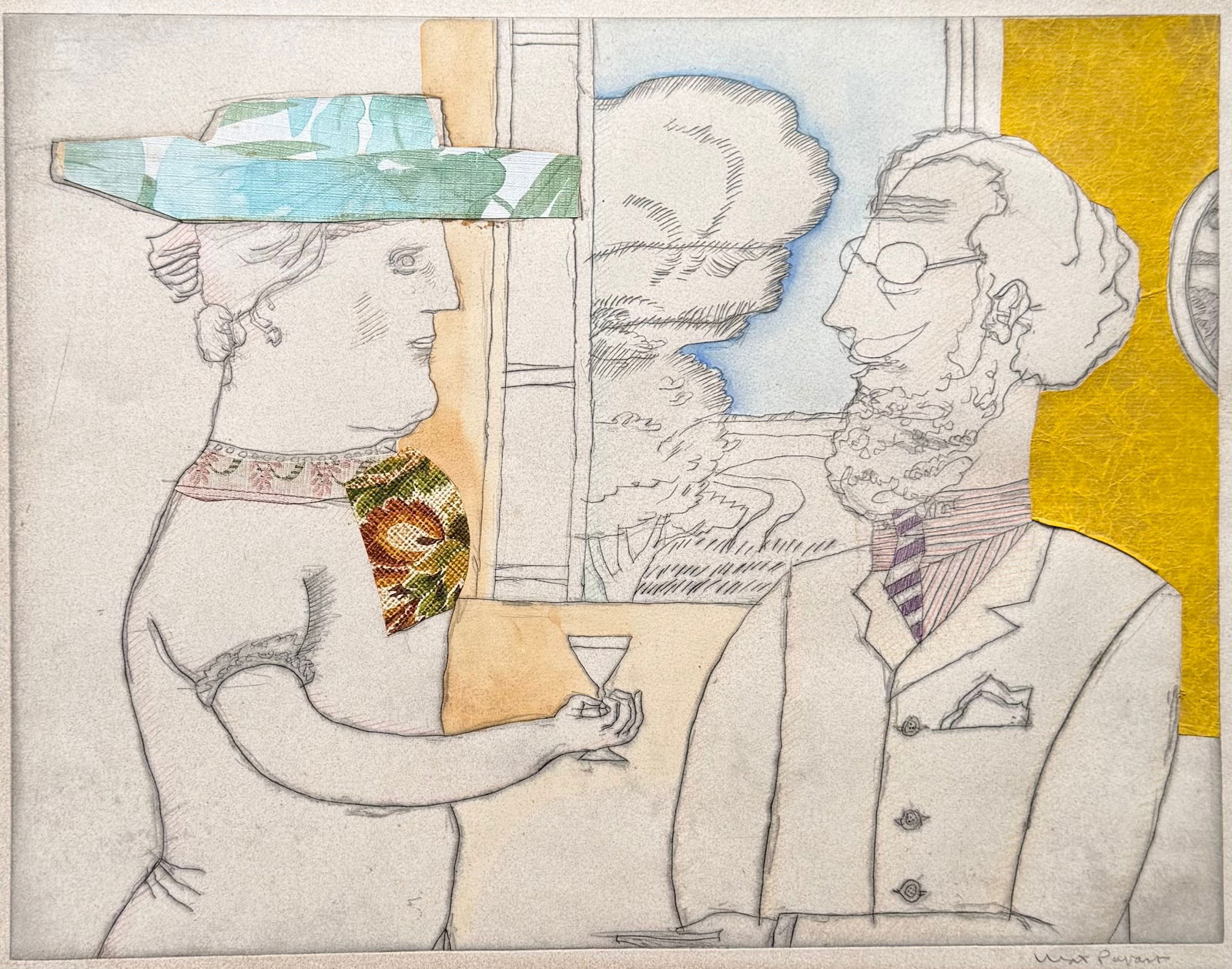 MAX PAPART  Les Personages " Pencil Signed Etching & Collage (1 of 3)