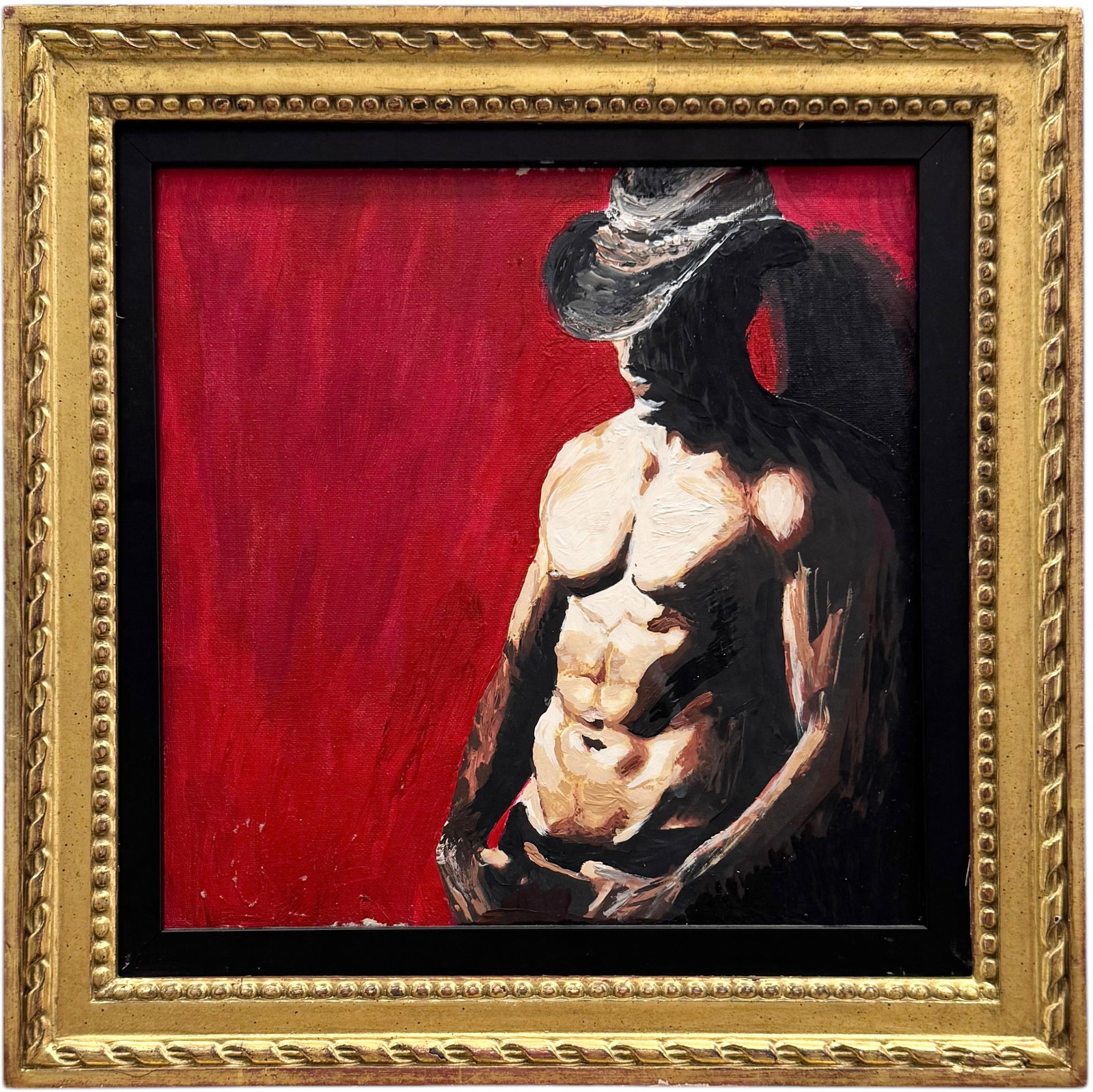 Aaron Moldavon, "Lonesome Cowboy" Shirtless Male Nude: Acrylic, charcoal and pencil 12 x 12 in