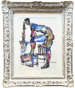 LARRY KESSLER (20th c, American) Nicely Framed Modernist Male Nude Watercolor