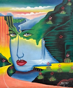 RUBEN MORANCY 20th c Haitian Surrealist Landscape Oil On Canvas