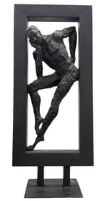 Vintage Nude Male Black Metal Sculpture