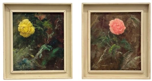 Pair Of Vintage 1970's Floral Signed Oil Paintings In Matching Frames
