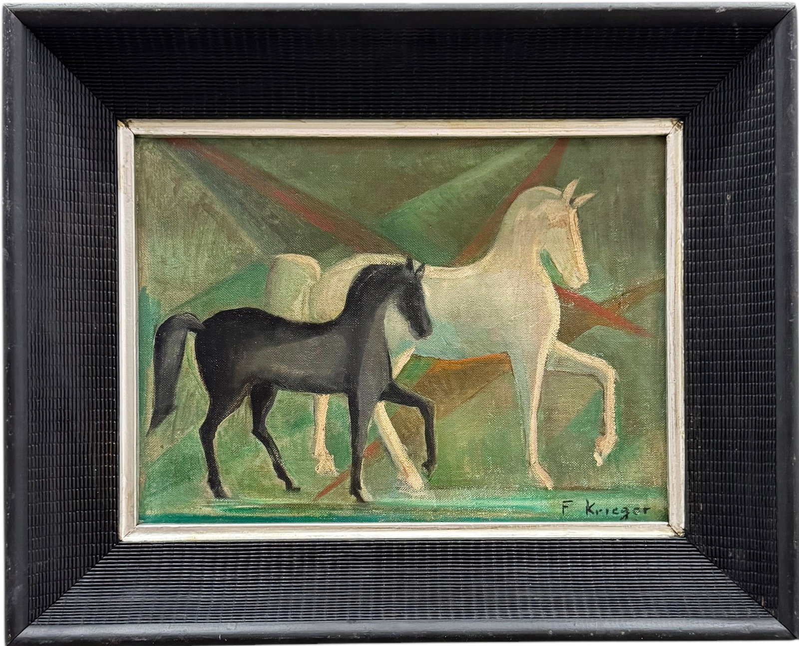 FLORENCE KREIGER (1919-2011, American) Mid-Century Horses: Oil on board 12 x 9 in, 16 x 13 in (framed)
