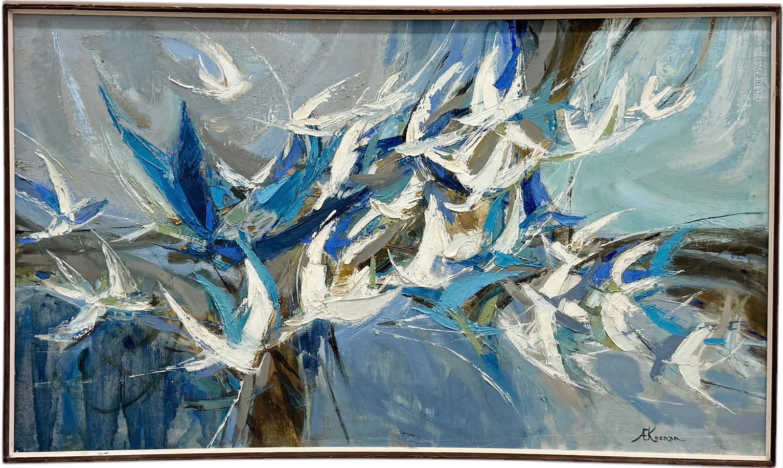 ANN KEENAN (1904-1982, American) Large Abstract, Miami Shores Florida Artist: Oil on canvas 48 x 28 in. Ann Eckert Keenan's paintings range from pure abstraction to figurative expressionism, with a bold approach.Born in New York City in 1904, Mrs. Keenan attended the Art Studen