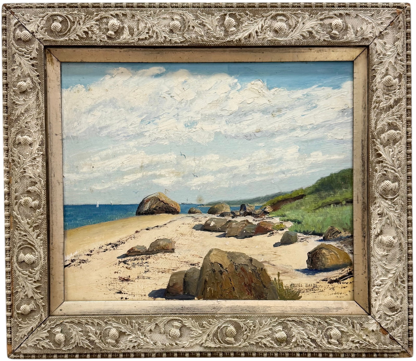 RACHEL BEEBE (1897 - 1996) Long Island New York Beach Landscape Nicely Framed: Oil on board 17 x 14 in, 23 x 20 in (framed).